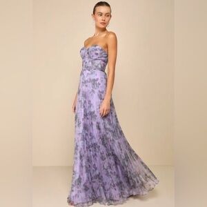 Lulus “Most Beautiful Day Purple Multi Floral Print Organza Maxi Dress”